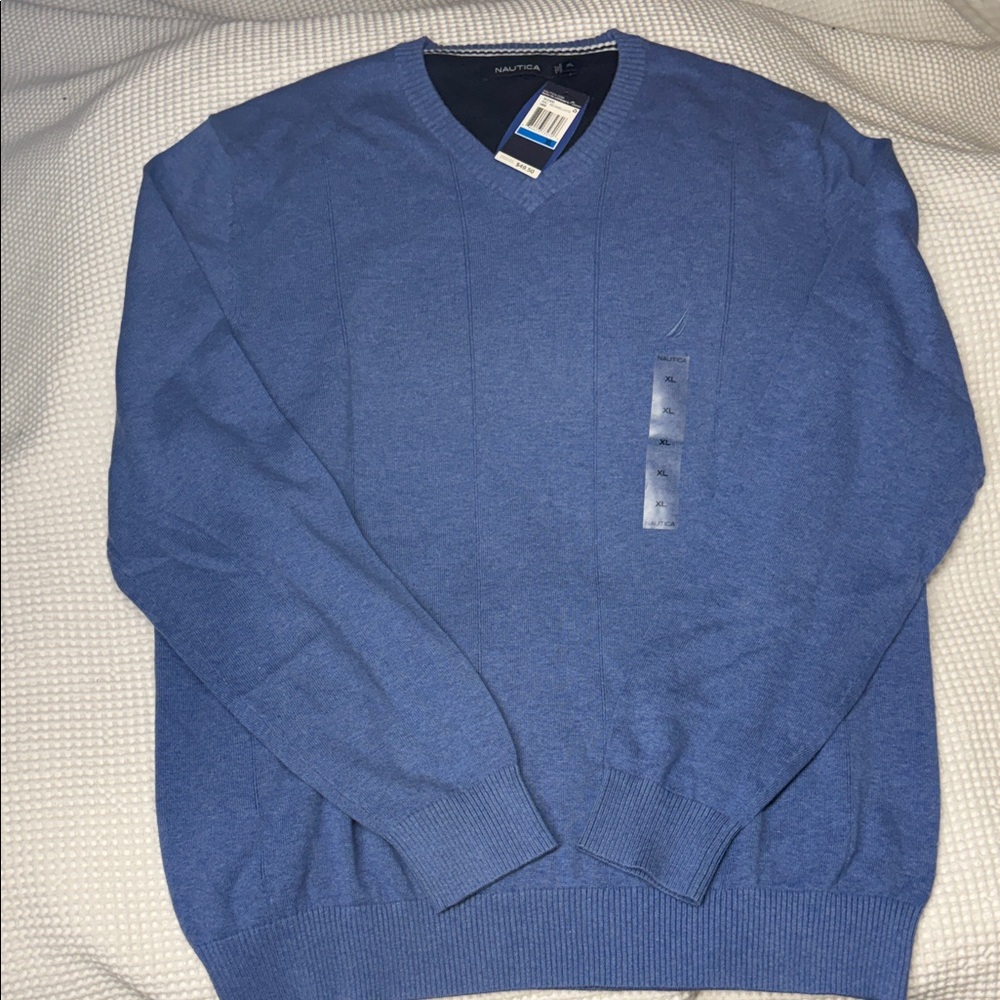 Nautica Men's V-Neck Sweater in Blue - XL